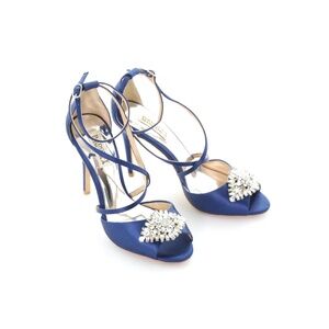 Badgley Mischka Tatum Embellished Strappy Satin Stiletto Heel Navy Sandals 7M